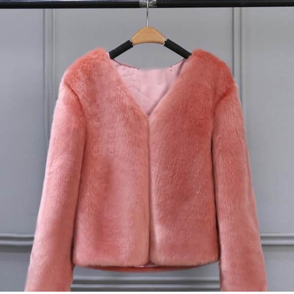 Rose Pink Faux Fur Coat - Picture 2 of 4